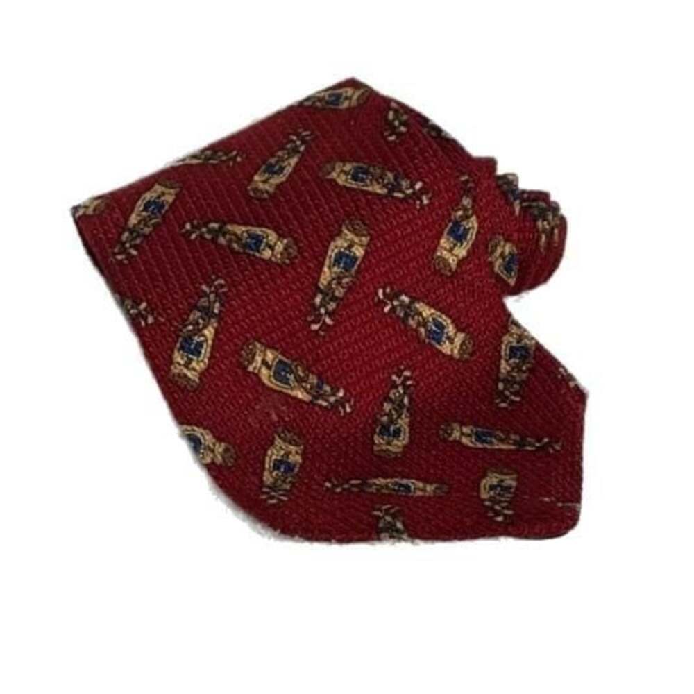 Wembley‎ Red Christmas Tie with Gold Instruments and Green Bows